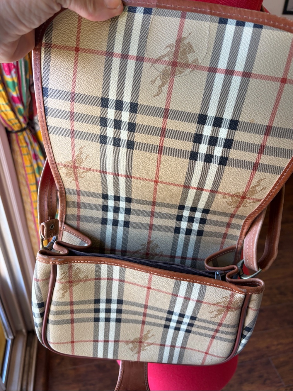 Burberry Vintage Classic Plaid Crossbody with Tan Leather Trim - Picture 13 of 16